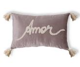 Capa de Almofada Bordada Amor Rosa Acizentado