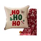 Capa De Almofada Bordada Vermelha De Natal 'HOHOHO' Com Floco De Neve E Boneco De Gengibre - Capa De Almofada Bordada Vermelha De Natal 'HOHOHO' Com Floco De Neve E Boneco De Gengibre -