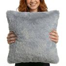 Capa de Almofada Pelúcia Pelo Curto Luxo Soft Cinza Para Sofá Novadecora
