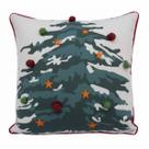 Capa De Almofada Pinheiro Verde Pompom Luxuosa Algodão Tecido Natal 45cm x 45cm