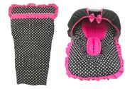 Capa de Carrinho + Capa de Bebê Conforto + Capota Poá Preto com Pink