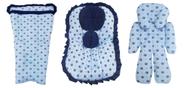 Capa de Carrinho + Capa de Bebê Conforto + Redutor Azul com Coroas