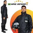 Capa de Chuva Motoqueiro PVC Impermeável Masculina Conjunto Jaqueta e Calça Tamanho P M G GG XG, Gola Alta, Punhos e Barra com Regulador
