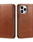 Capa de Couro Genuíno SHIELDON para iPhone 13 Pro Max 5G - Marrom
