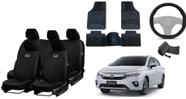 Capa de Couro para Honda City 19-24 + Tapete Personalizado + Capa de Volante