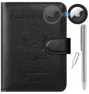 Capa de Couro para Passaporte com AirTag e Bloqueio RFID - Acessório de Viagem (Preto)