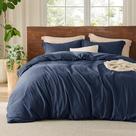 Capa de edredom Bedsure 100% algodão lavado Queen Size Navy