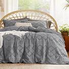 Capa de edredon Bedsure Boho Queen Size com bordado cinza