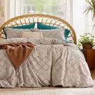 Capa de edredon Bedsure Boho Queen Size Khaki com bordado