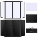 Capa de evento portátil Aodyow DJ Facade Booth, dobrável em tela, 4 projetores de luz removíveis com estrutura metálica, suporte de painel de tela com bolsa de transporte para shows, festas, reuniões, suporte de DJ (branco e preto)