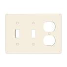 Capa de interruptor combinada 3 módulos, 2 interruptores tipo alavanca e 1 tomada duplex, bege, 17 x 11 cm