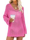 Capa de maiô ANRABESS Crochet com decote em V, malha, rosa choque Capa de maiô ANRABESS Crochet com decote em V, malha, rosa choque