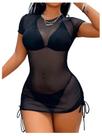 Capa de maiô RoseSeek Sheer Mesh com cordão, franzido, preto