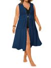 Capa de maiô Yousify Womens Plus Size Chiffon Navy