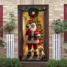 Capa De Porta Grande Festiva De Natal Com Papai Noel E Árvore De Natal 35.4x70.8 Polegadas Decoração