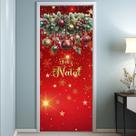 Capa De Porta Tecido Sublimado Natal Veste Fácil C Elástico