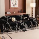 Capa de sofá DREAMINGO Black Vintage Botanical Vine Jacquard