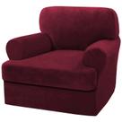 Capa de sofá H.VERSAILTEX Velvet Plush, 2 peças, almofada em T, cor de vinho