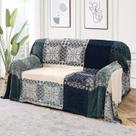 Capa de sofá Turquesa Boho Chenille Jacquard Aqua Beige