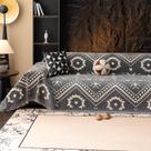 Capa de sofá VCLife Bohemian Aztec Chenille cinza branca 180x340cm