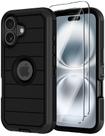 Capa de telefone Annymall para iPhone 16 6.1 com protetor de tela preto