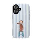 Capa de telefone Cute Stripes azul e branca Monkey iPhone 12/12Pro