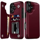 Capa de telefone LETO para iPhone 16 Wallet Flip Folio Leather Wine