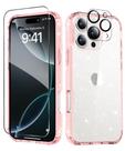 Capa de telefone MIODIK para iPhone 16 Pro Clear Glitter Pink 6,3 polegadas