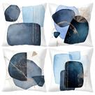 Capa de travesseiro abstrata azul e dourada, geométrica, 45x45cm, pelúcia