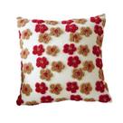 Capa de travesseiro floral tufada vermelha e bege 45x45cm em pele de cordeiro
