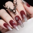 Capa de unhas vestível BJR Birthday Snowflake vinho tinto com brilho