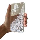 Capa em silicone com estampa compatível com apple iphone x / xs (tela: 5.8") (4g) cor:transparente / renda branca