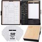 Capa Monster Wooden Deluxe DND Stat Tracker compatível com Dungeons and Dragons Grave notas, ataques e habilidades de personagens de RPG Bandeja rolante de dados de feltro, caderno e 50 fichas de personagens para jogar