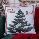 Capa Natalina Velveteen C/cordao 43cmx43cmfeliz Natal Com Arvore Capa Natalina Velveteen C/cordao 43cmx43cmfeliz Natal Com Arvore
