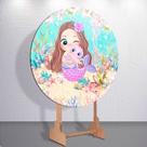 Capa p/ Painel Redondo Sereia Sublimada de Festa Tamanho Grande ou Mini Decoração Infantil Menina