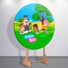 Capa Painel Redondo 50x50cm Festa Infantil Mundo Incrível do Bita Mini e Grande