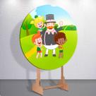 Capa Painel Redondo 50x50cm Festa Infantil Mundo Incrível do Bita Mini e Grande