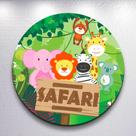 Capa Painel Redondo Festa Safari Animais Estampa Infantil Mini e Grande Decoração Divertida