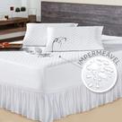 Capa para Colchão Casal King e 2 Porta Travesseiro Impermeável com Saia Box Branco
