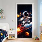Capa Para Porta Decoração Astronauta Foguete Painel Em Tecido Com Elástico
