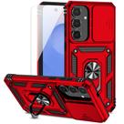 Capa para Samsung Galaxy S25 FE: com Tampa Deslizante para Câmera e Proteção Grau Militar Testada para Quedas de 4,5 metros Suporte Giratório 360 Suporte para Apoio Protetor de Tela HD Capa Protetora para Celular (Vermelha)
