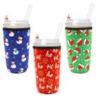 Capa Reutilizável para Copos de Café Gelado, Capa Isolante de Neoprene Compatível com Starbucks, Dunkin, McDonalds - Espessura 3mm (Tamanho Grande 900-950ml, Estilo Chapéus de Natal)