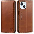 Capa SHIELDON para iPhone 15 5G 2023 em couro genuíno marrom