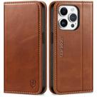 Capa SHIELDON para iPhone 15 Pro 6.1 em couro genuíno marrom