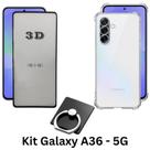 Capa Silicone TPU + Película 3D de Vidro + Anel Suporte para Samsung Galaxy A36 5G