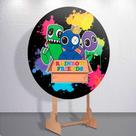 Capa Sublimada de Festa Painel Redondo Game Friends Rain Tamanho Grande ou Mini Decoração Colorida