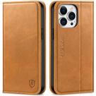 Capa tipo carteira de couro genuíno SHIELDON com bloqueio RFID, suporte magnético e proteção à prova de choque, compatível com 14 Pro Max 6,7" 2022, marrom