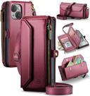 Capa tipo carteira tiracolo compatível com Strapurs para iPhone 15 Wine