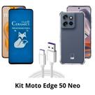 Capa TPU Anti Choque + Película Fosca Privacidade + Cabo USB Tipo C para Moto Edge 50 Neo