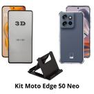 Capa TPU + Película 3D Frontal de Vidro + Suporte de Mesa para Moto Edge 50 Neo